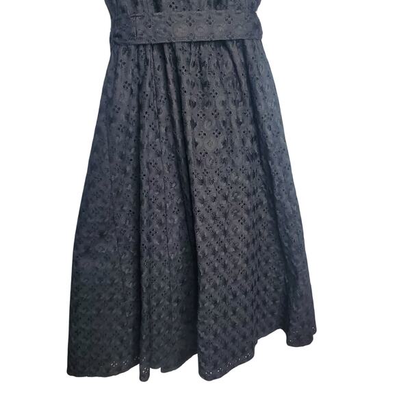 Nanette Lepore Black Bustier Eyelet Lace Dress Women's Size 10 Black Midi A-Line - Picture 11 of 16